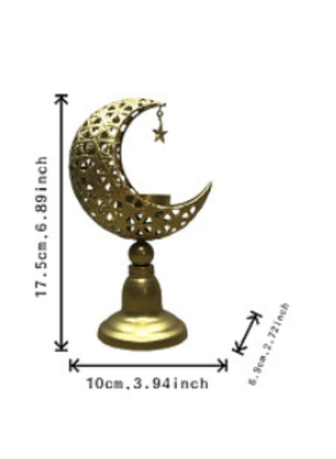 Golden Moon Shaped Candle Holder, Ramadan Decorative Metal Tealight Holder with Star Pendant, Islamic Eid Ornament for Table Centerpiece, Home Decor, Bedroom, Living Room, Arabic Style Candle Stand for Ramadan, Eid al-Fitr, Wedding, Party（ZYZT-07A） - Image 5